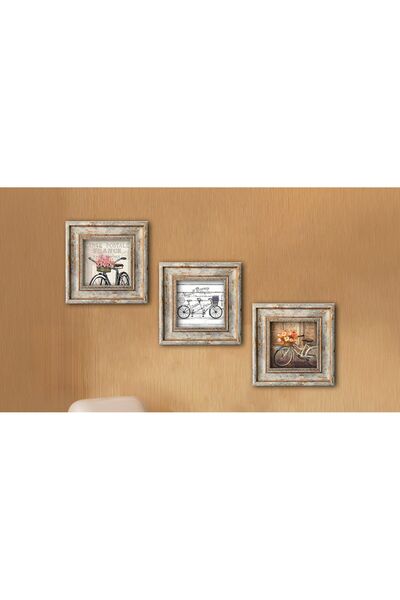 huhuli Ahşap Eskitme Çerçeveli 3 Parça Tablo Seti Huhu321