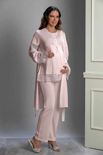 LORIAN'S Special Design Powder Maternity and Pregnant Pajamas Set - 3-Piece
