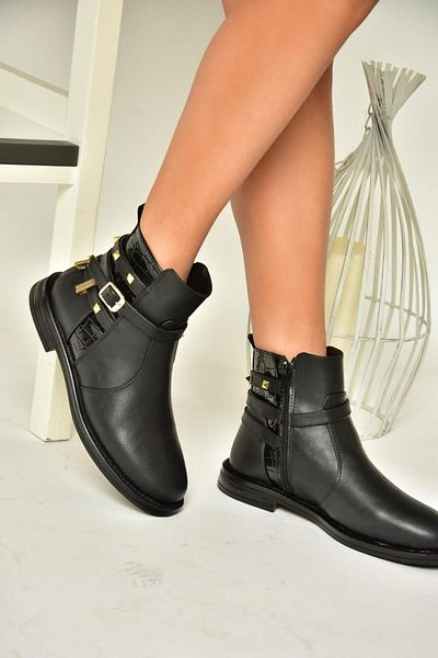 Fox Shoes Τ 312124709   - Μαύρες μπότες με χαμηλό τακούνι
