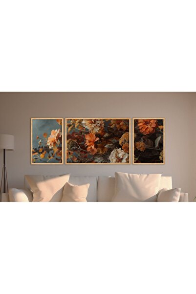 huhuli Doğal Ahşap Çerçeveli 3 Parça Tablo Seti Huhu304