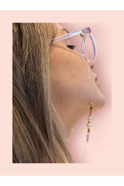 Dİ CORDE AKSESUAR White Brown Pearl - Bead Detailed Glasses Accessory