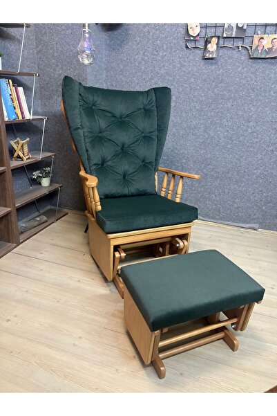 Asedia Mama Puflu Naturel Yeşil Minderli Sallanan Sandalye Emzirme Koltuğu Babalar Günü Hediyesi