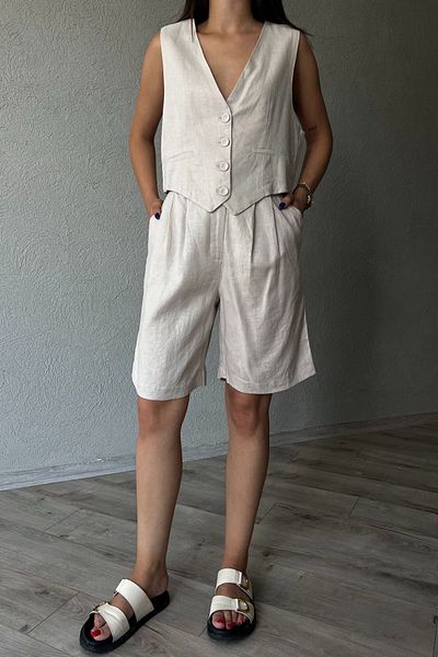 Seda Yalçın Atelier Linen Shorts - Stone Pleat Detailed
