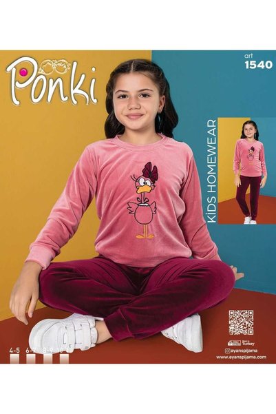 Ponki KIZ ÇOCUK KADİFE PİJAMA TAKIMI