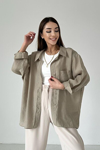 Odastore Kadın Oversize Düşük Omuz Gömlek