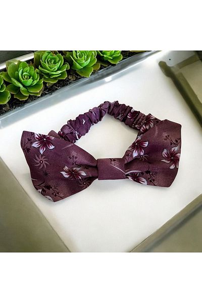 alsaccessories Дамска щипка за коса с флорален мотив от лилав плат и ластик отдолу, лента за коса