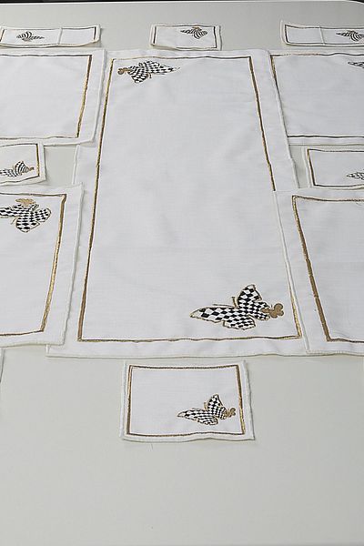 Bonny Home Kelebek Cream Gold 8 Ατόμων 25 τεμαχίων Κεντητό λινό λινό Yemerk Σετ παρουσίασης American Service Set