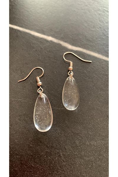 MISS GOLDEN Shiny Silver - Drop Shape Epoxy Earrings, Gift Handmade