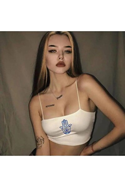 Le Savu Bustieră Fatima cu imprimeu Sevunera albă - cu bretele din frânghie, ...