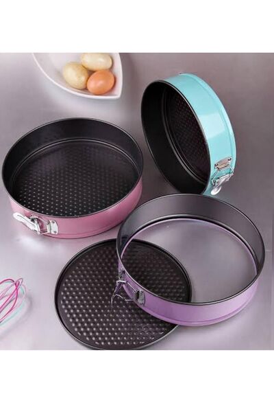 ALBETTO 3 Parça Kelepçeli Metal Kek Kalıbı Yuvarlak Renkli 24/26/28cm
