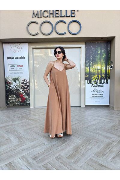 Michelle COCO Καφέ άνετο φόρεμα παραλίας