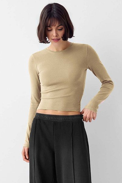 VODENS Μπεζ μακρυμάνικο κορμάκι - Crew Neck, 100% βαμβάκι, εξαιρετικά μαλακό