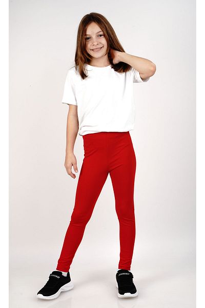 Lovella Red Girl's Long Leggings - Lycra Cotton