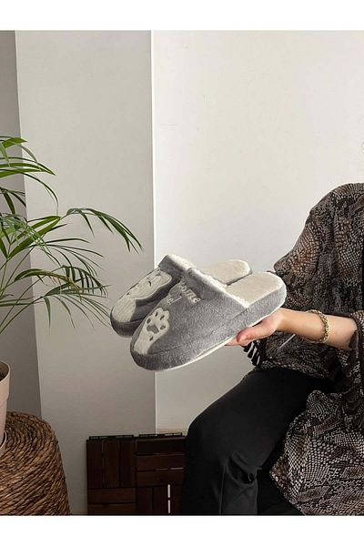 Behtah Kundura Plush Cat Paw - Figured Women's Home Slippers, Dowry and Bundle Detailed, Noiseless Thick Sole