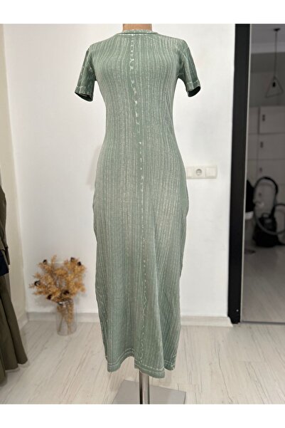 Lefon Taşlanmış Uzun Stretch Elbise