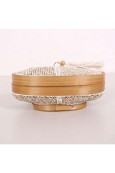 Mylamp 20x12x10 Cm Bali Beaded Bamboo Oval Storage Box