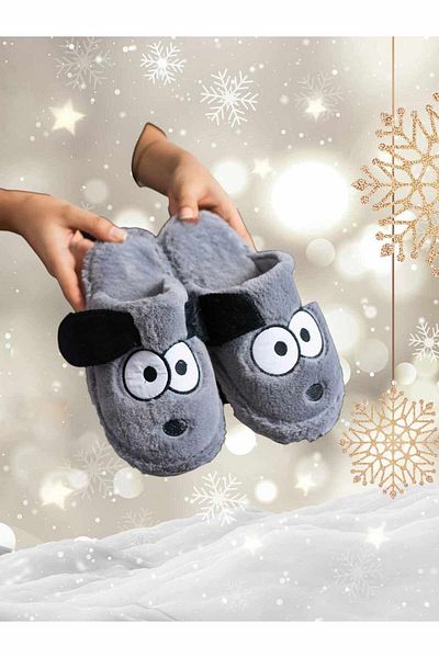 Behtah Kundura Men's and Women's Home Slippers - Plush Fluffy Dowry Slippers with Eared Dog Figure and Silent Sole