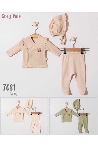 MGO KİDS Baby Girl Flower Embroidered 3-Piece Zibin Set