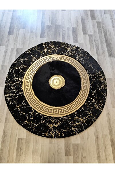 KuzeyCarpet gold varaklı siyah ve siyah üstü gold peluş halı