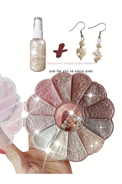 Serashine Metalik göz farı & y2k kalp küpe+vücut simi  !