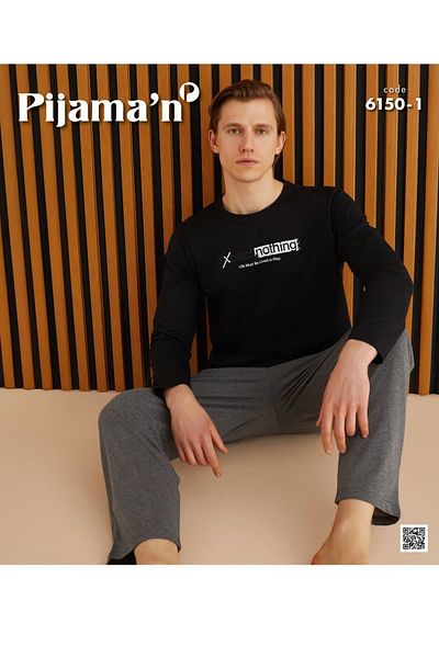 Pijaman Men's Combed Cotton Long Sleeve Pajama Suit 6150-1