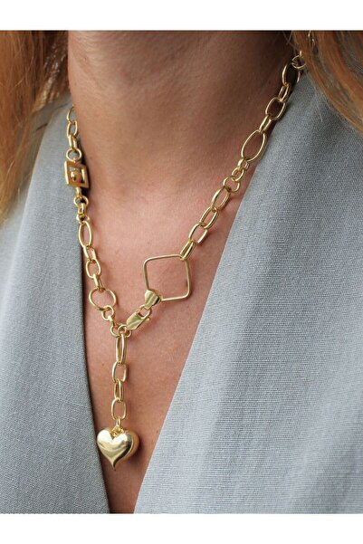 NV JEWELRY 925 Ayar Gümüş Sallantılı Kalp Zincir Kolye