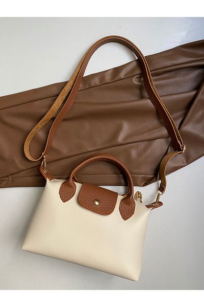 Babydoll Bag Geantă de umăr pentru femei, cu mâner dublu, bronz crem - piele artificială