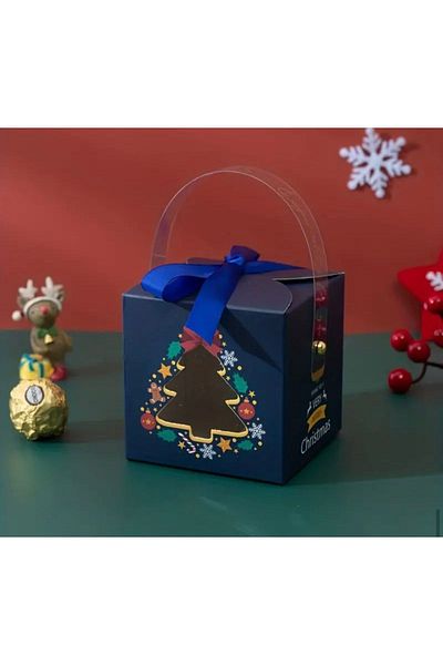 Kutumania Christmas Themed Pine Tree Patterned Navy Blue Hanging Gift Box