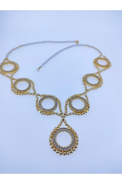 elisitakistory Altın Takmak Için 7'li Çeyrekçerçeveli Boncuk Arası Kolye 64 Cm