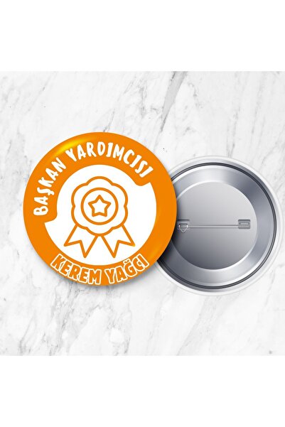 DeBu Tasarım İsme Özel Sınıf Başkan Yardımcısı Metal Yaka Rozeti 58 mm
