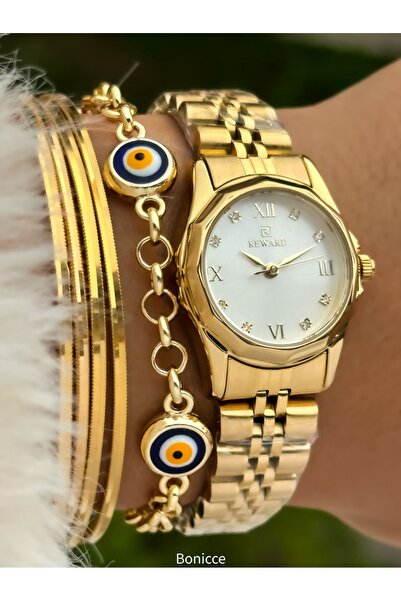 Reward Marka Renk Çelik Kordon Küçük Mini Kasa Taşlı Kadın Kol Saati+Nazar Bo...