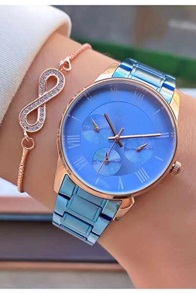 Ferrucci Ferruci Marka Açık Mavi Çelik Kordon 2 Yıl Garantili Kadın Kol Saati - Bileklik Hediyeli