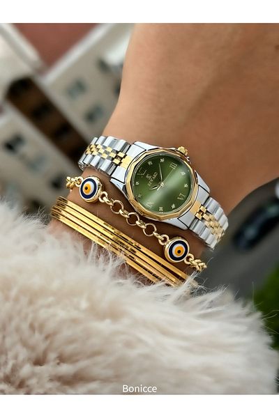 Reward Brand Color Steel Cord Small Mini Case Jewelled Women's Wristwatch+Nazar Beaded Bracelet
