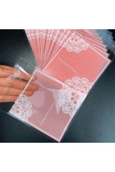 ÇET PACK 50 ADET PEMBE DANTEL DESENLİ ŞEKER POŞETİ BABY SHOWER DOĞUM GÜNÜ NİK...