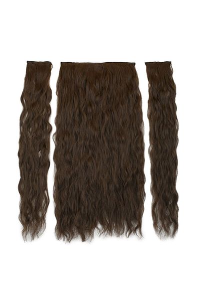 arzuperuk peruk ve saç atölyesi Light Brown Fiber Synthetic Fluffy Wavy Half Moon + 2 Side Snaps