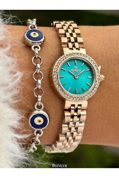 Reward New Model Color Steel Cord Small Mini Case Rhinestoned Women's Wristwatch + Nazar Beaded Bracelet