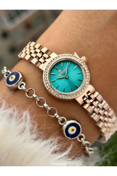 Reward New Model Color Steel Cord Small Mini Case Rhinestoned Women's Wristwatch + Nazar Beaded Bracelet