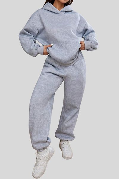 LUMİZA Γυναικείο Σετ Φούτερ με κουκούλα σε γκρι Oversize με Fleece Εσωτερικά