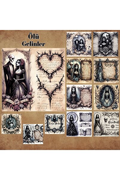 Pink Swan Craft Ölü Gelinler Vintage 12 Adet Scrapbook Bullet Journal Mat Pla...