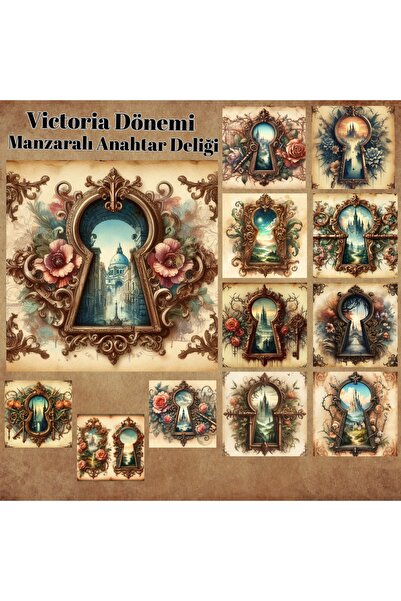 Pink Swan Craft 12 bucăți autocolant pentru albume de însemnări Bullet Journal Matte Planer - Peisaje victoriane prin gaura cheii