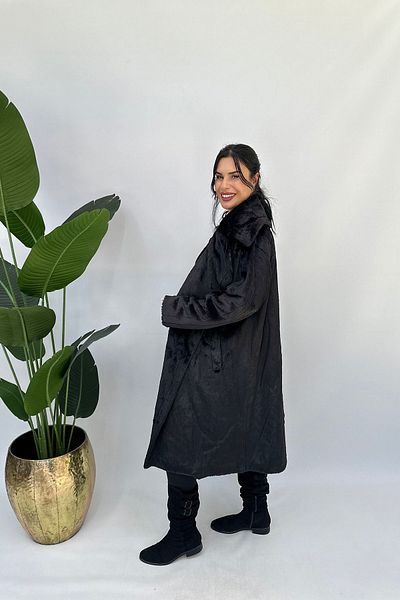 GÖKSEL Black Plush Fur Coat - -20 Model