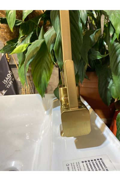 İSAOĞLU YAPI Square Modern Design - Matte Gold Purified Kitchen Faucet, Sink Faucet with Purifier