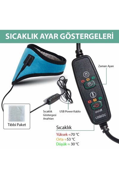 HyMark Servikal USB 3 Seviye Sıcaklık Elektrikli Zaman Ayarlı Boyun Masaj Aleti