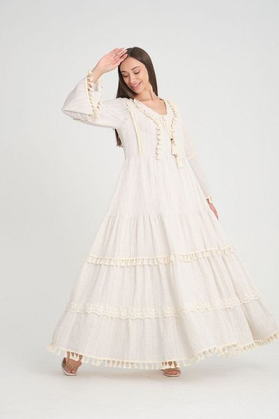 Kadınle Comfortable and Convenient Long Dress, Ivory Lining