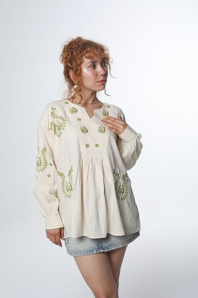 Bak'ap Bluză boemă - cu detaliu broderie din in brut