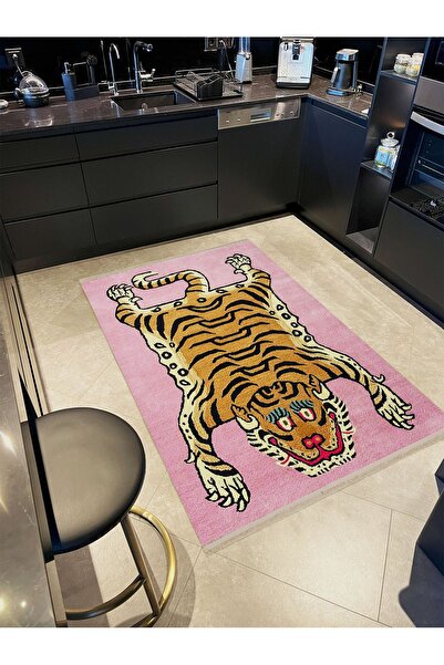 Rugs Modern Halı Atlas Koleksiyonu Pembe Temalı Kaplan Desenli Kreatif Modern...