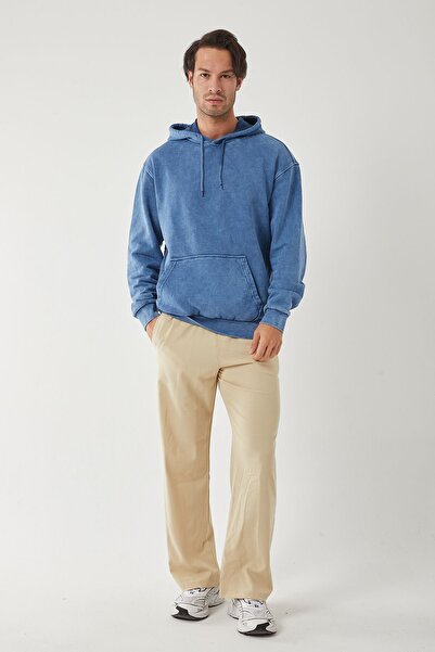 FREZZBİ Kapüşonlu Yıkamalı Basic 3İplik Şardonsuz Sweatshirt Hoodie