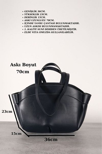 Çantacımstore Μαύρη δερμάτινη γυναικεία τσάντα tote - 2109 Model