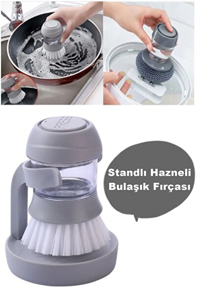Kitchen Beauty Standlı Sıvı Deterjan Hazneli Bulaşık Fırçası Mutfak Banyo Lav...