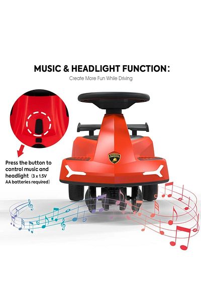Lamborghini Swing Car Ride On with Lights and Sounds -Red